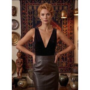 TOPSHOP velvet BODYSUIT Top Womens Sz 6 Mesh Plunge Sleeveless Layer Romantic